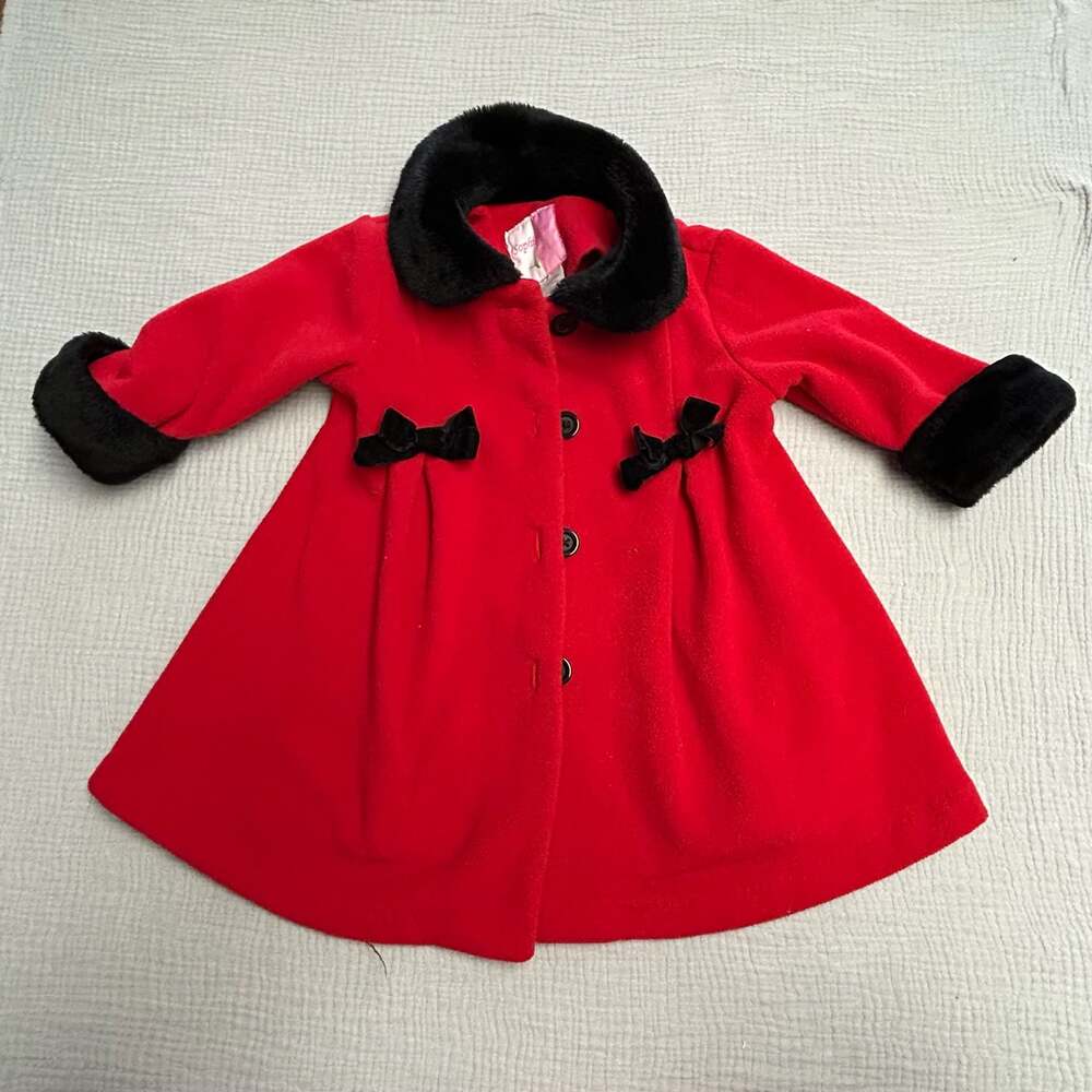 Sophie Rose Red Fleece Coat with Faux Fur Collar and Bows, 18 Months